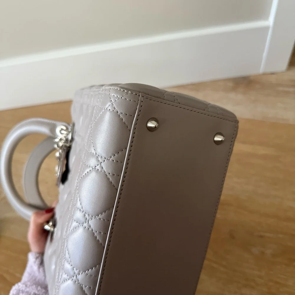 Lady Dior Medium Cannage Lambskin Gray Silver Hardware Vintage Authentic